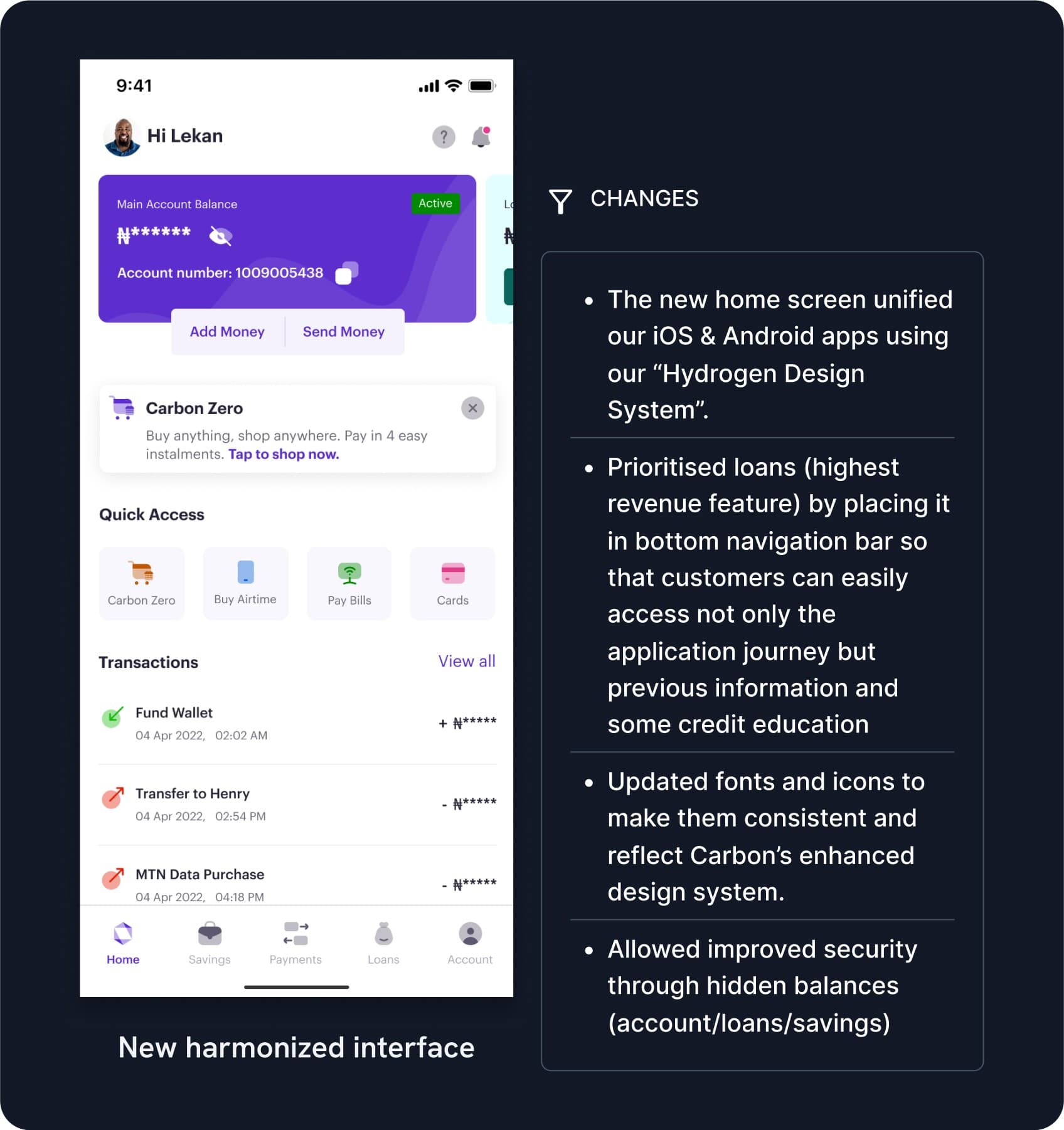 Carbon redesigned home screen detail