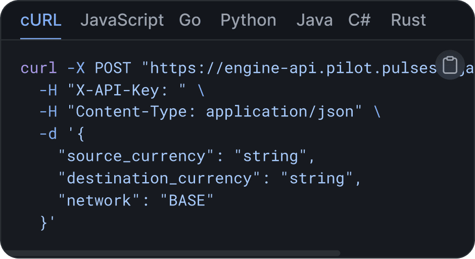 Pulse developer API request example