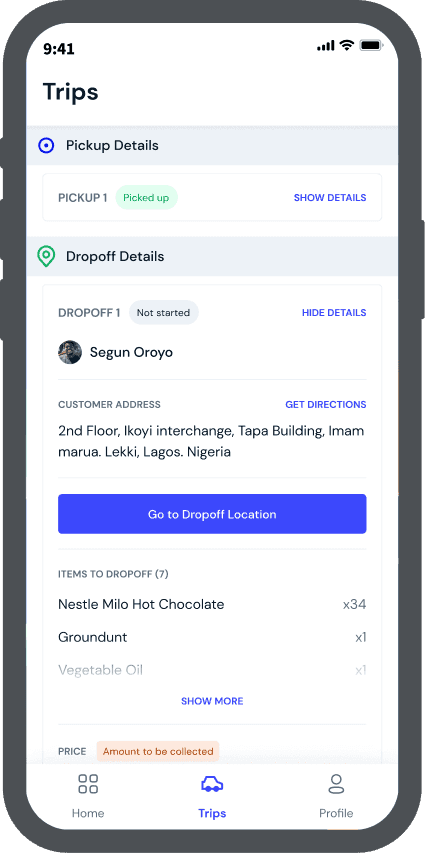 Driver app mobile screen 2
