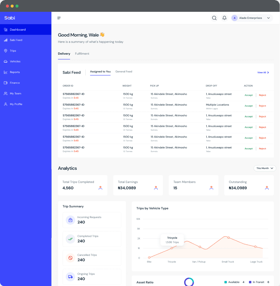 Logistics platform desktop dashboard