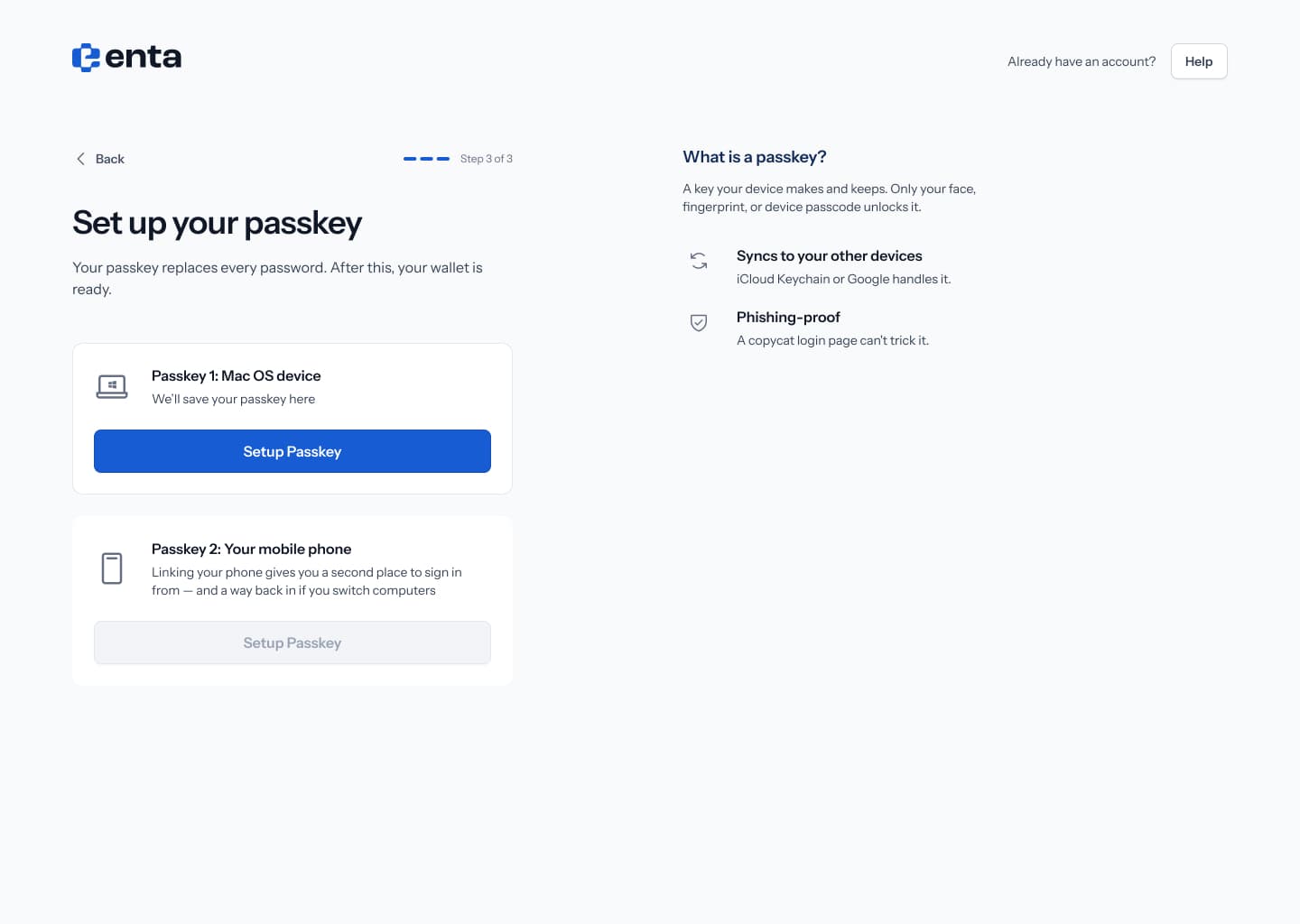 Passkey setup on desktop