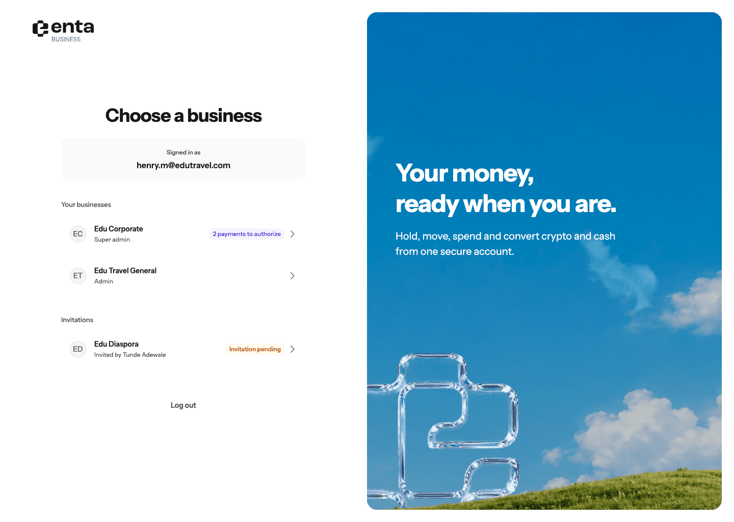 Business account picker after passkey authentication