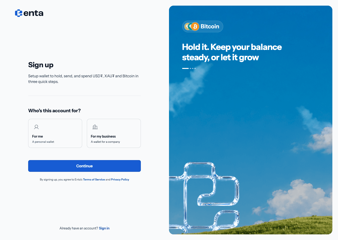 ENTA sign-up account selection
