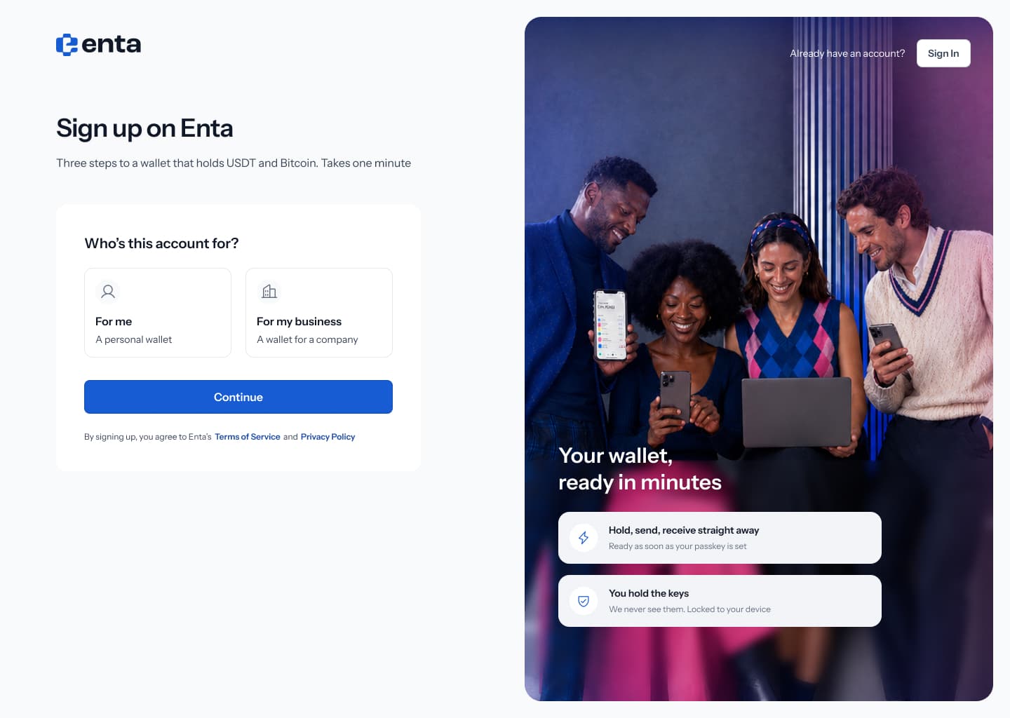 Sign-up landing page