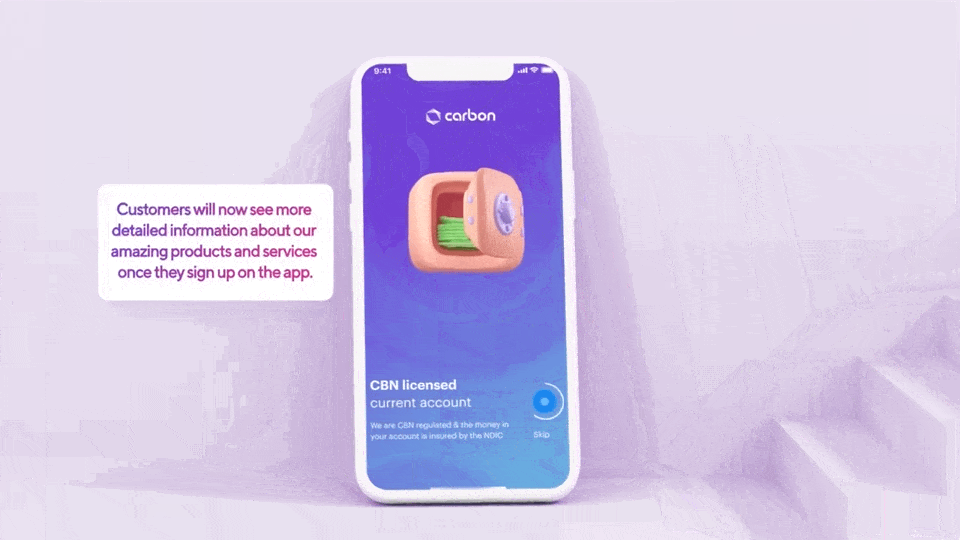 Carbon release animation showing the refreshed mobile banking experience